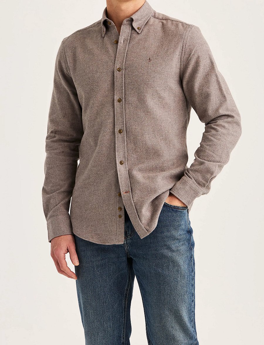 Morris - Flannel Herringbone Shirt-Slim Fit - flanellskjortor - brown - 0