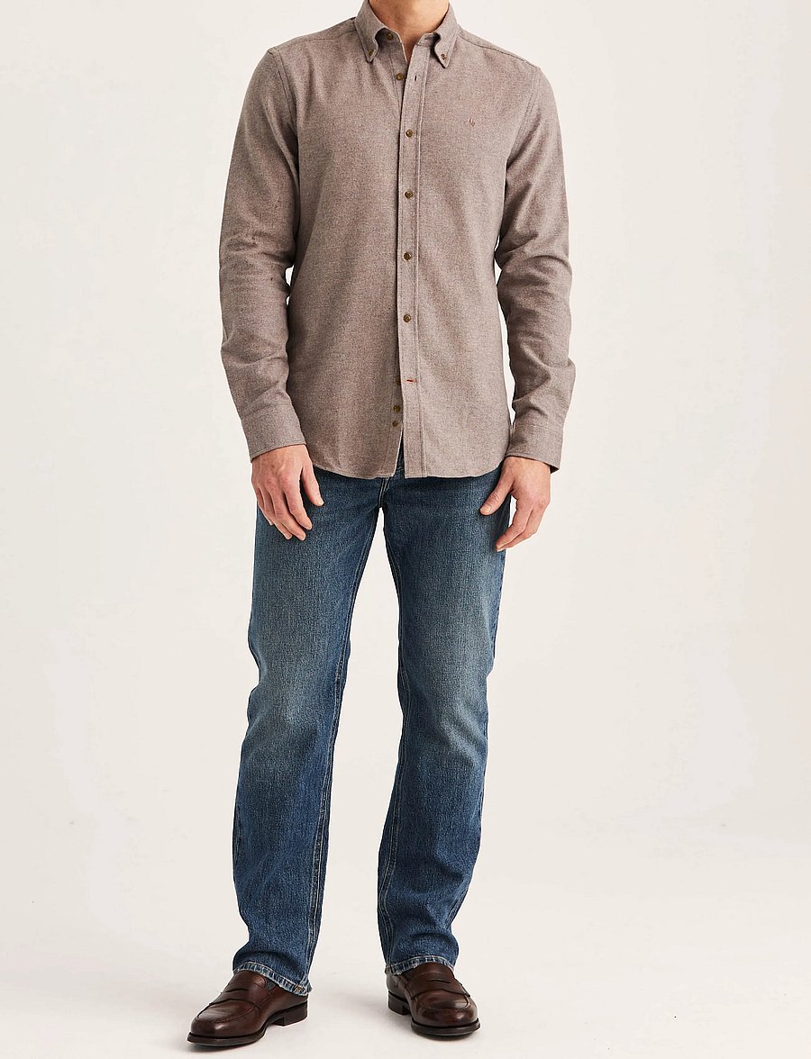 Morris - Flannel Herringbone Shirt-Slim Fit - flanellskjortor - brown - 3