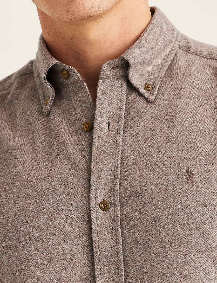 Morris - Flannel Herringbone Shirt-Slim Fit - flanellskjortor - brown - 5