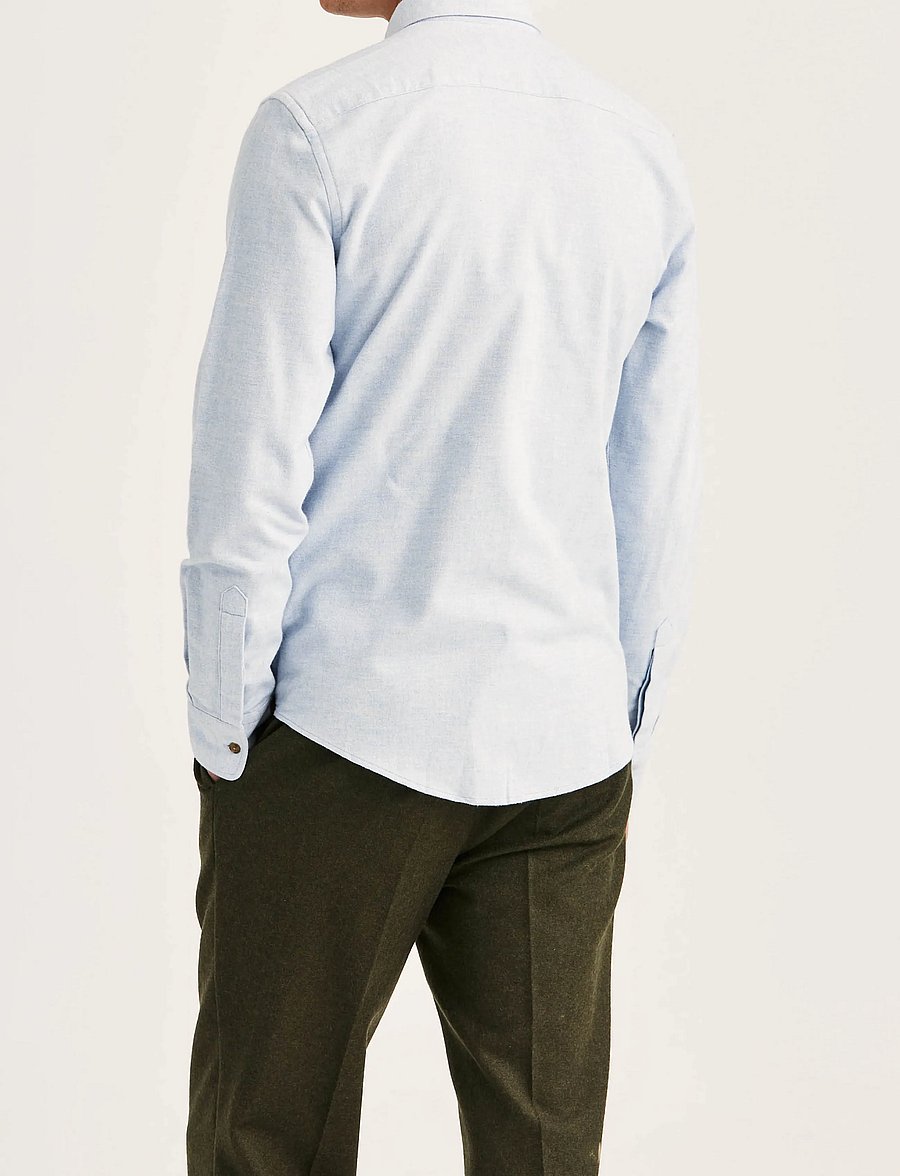 Morris - Flannel Herringbone Shirt-Slim Fit - flanell-hemden - light blue - 4
