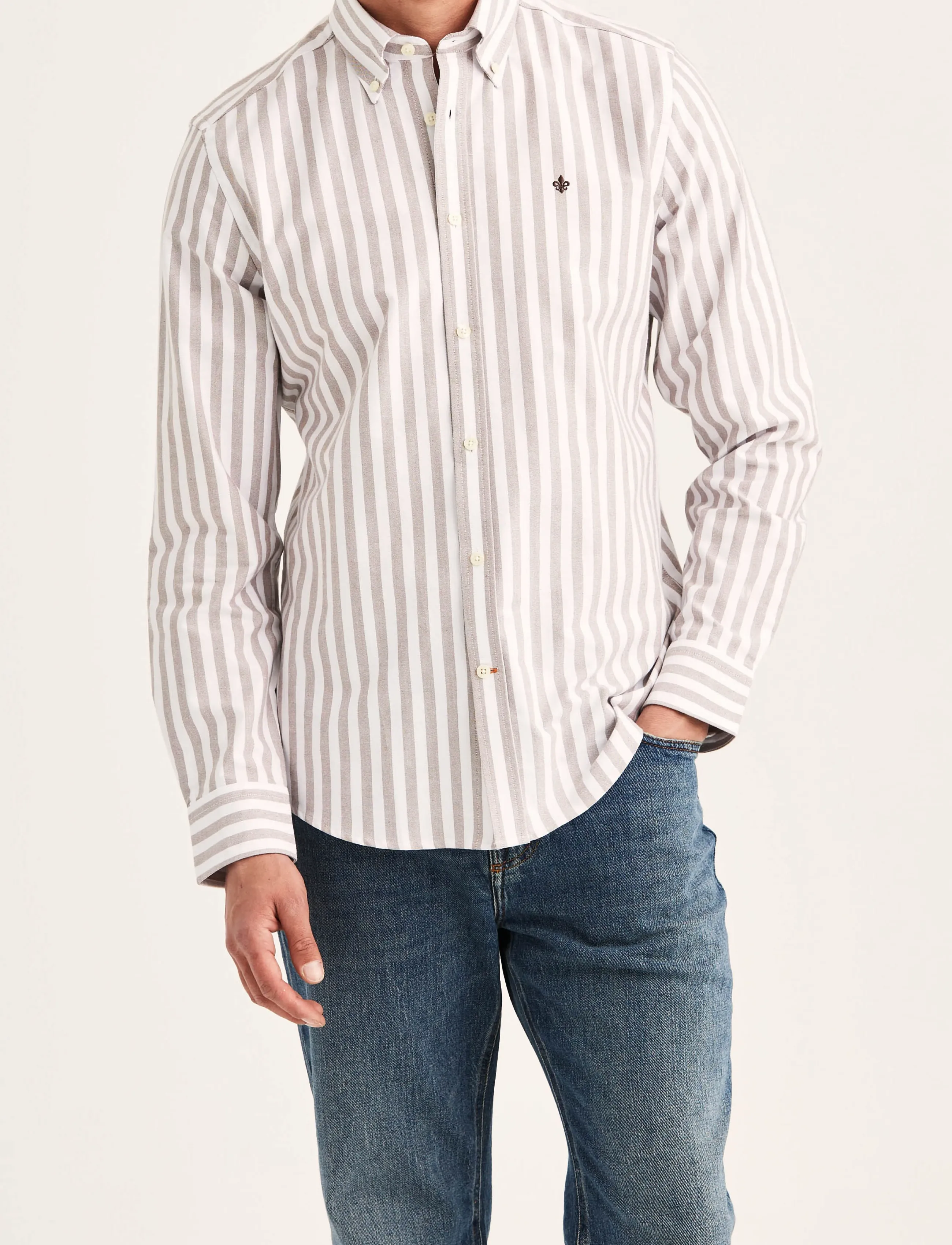 Morris - Douglas Oxford Stripe Shirt-Slim Fit - randiga skjortor - brown - 4