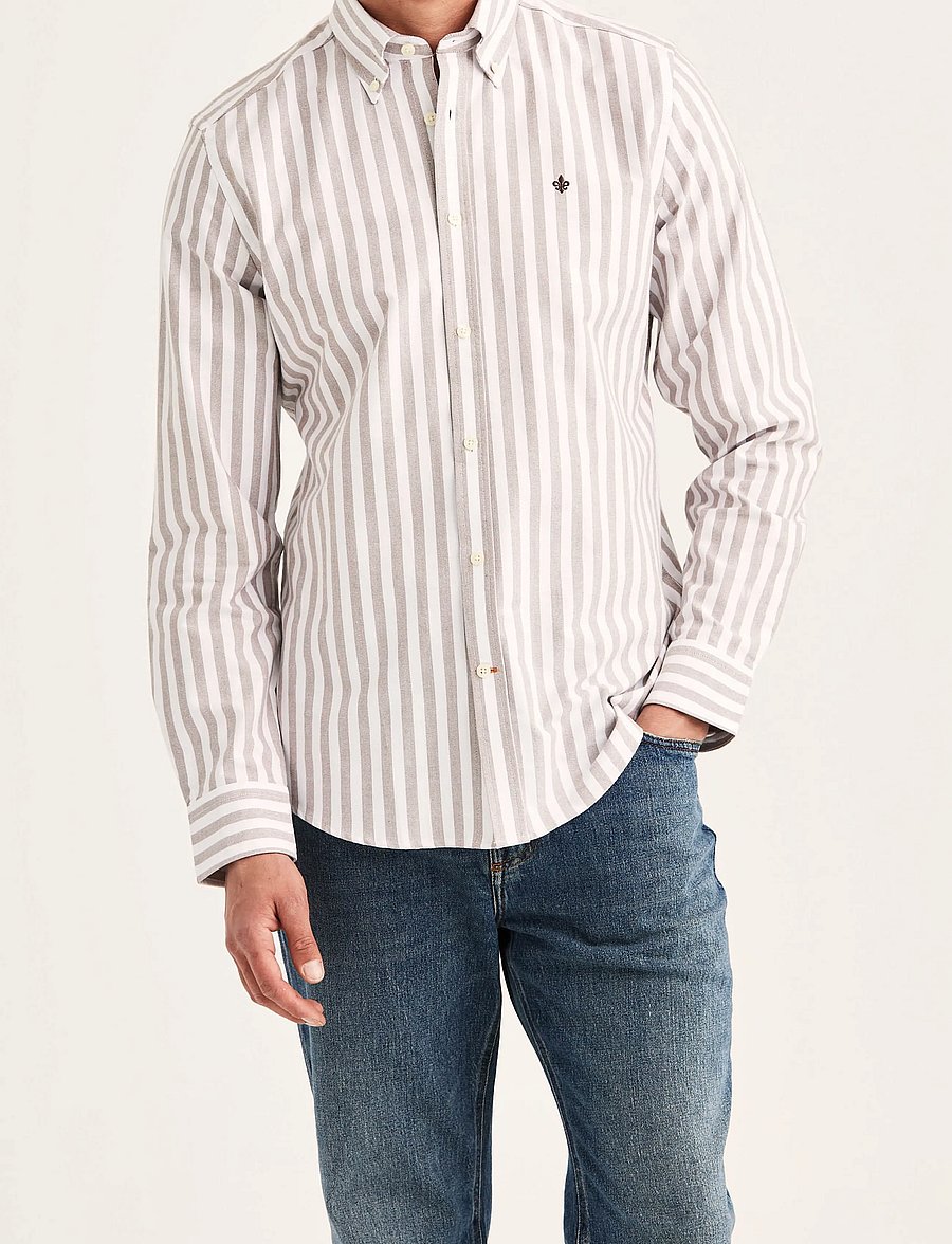 Morris - Douglas Oxford Stripe Shirt-Slim Fit - randiga skjortor - brown - 4