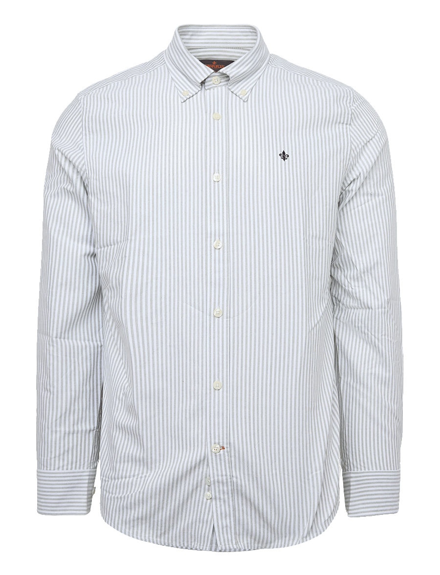 Morris - Douglas Oxford Stripe Shirt-Slim Fit - randiga skjortor - olive - 0