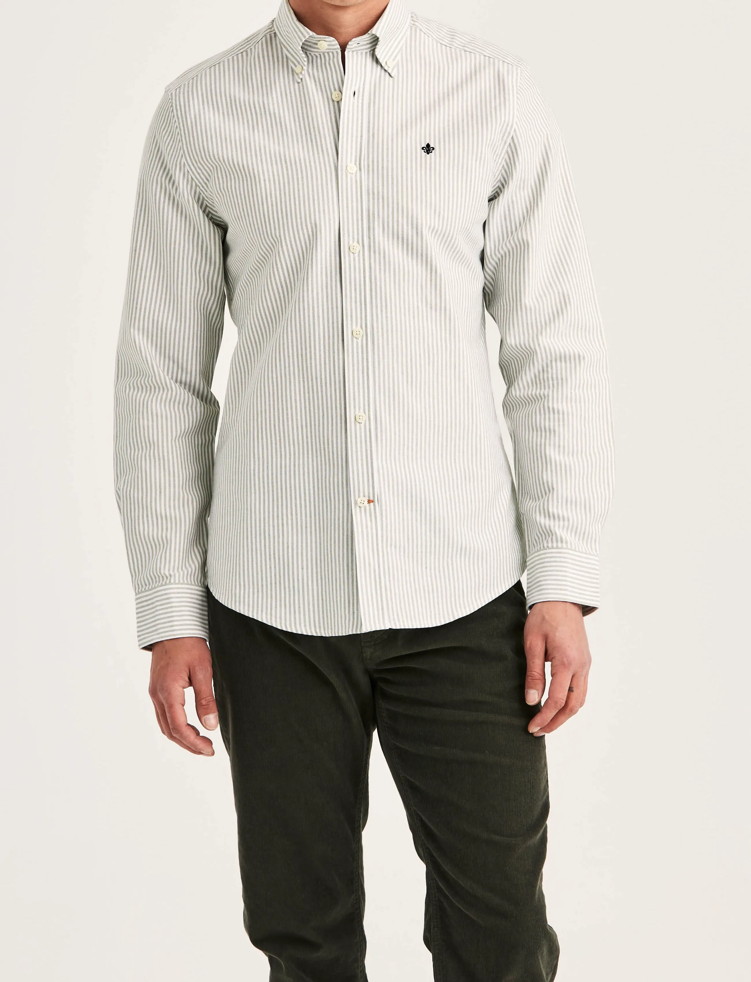 Morris - Douglas Oxford Stripe Shirt-Slim Fit - randiga skjortor - olive - 2