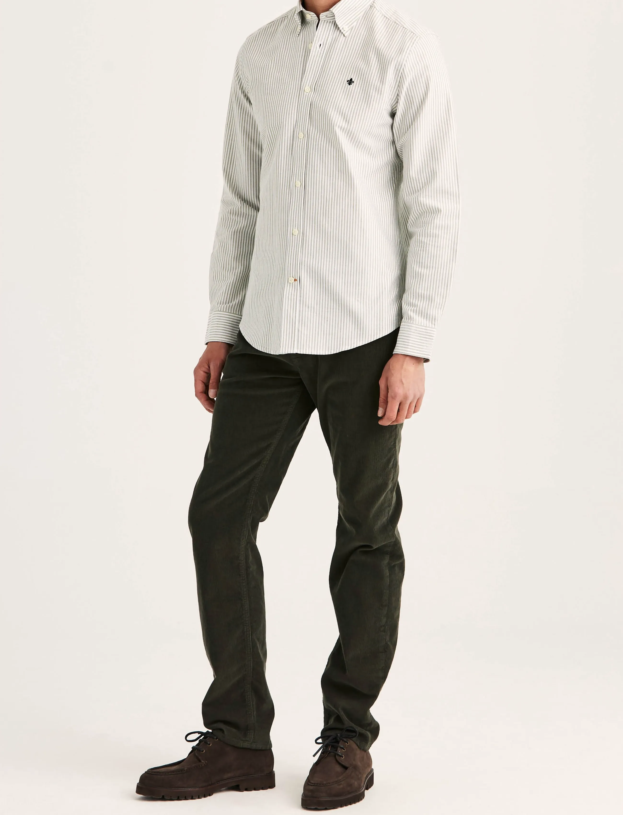 Morris - Douglas Oxford Stripe Shirt-Slim Fit - randiga skjortor - olive - 3