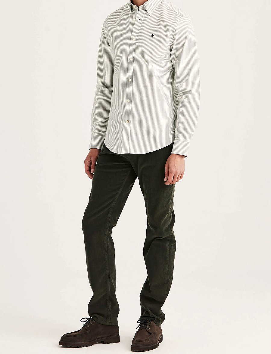 Morris - Douglas Oxford Stripe Shirt-Slim Fit - randiga skjortor - olive - 3