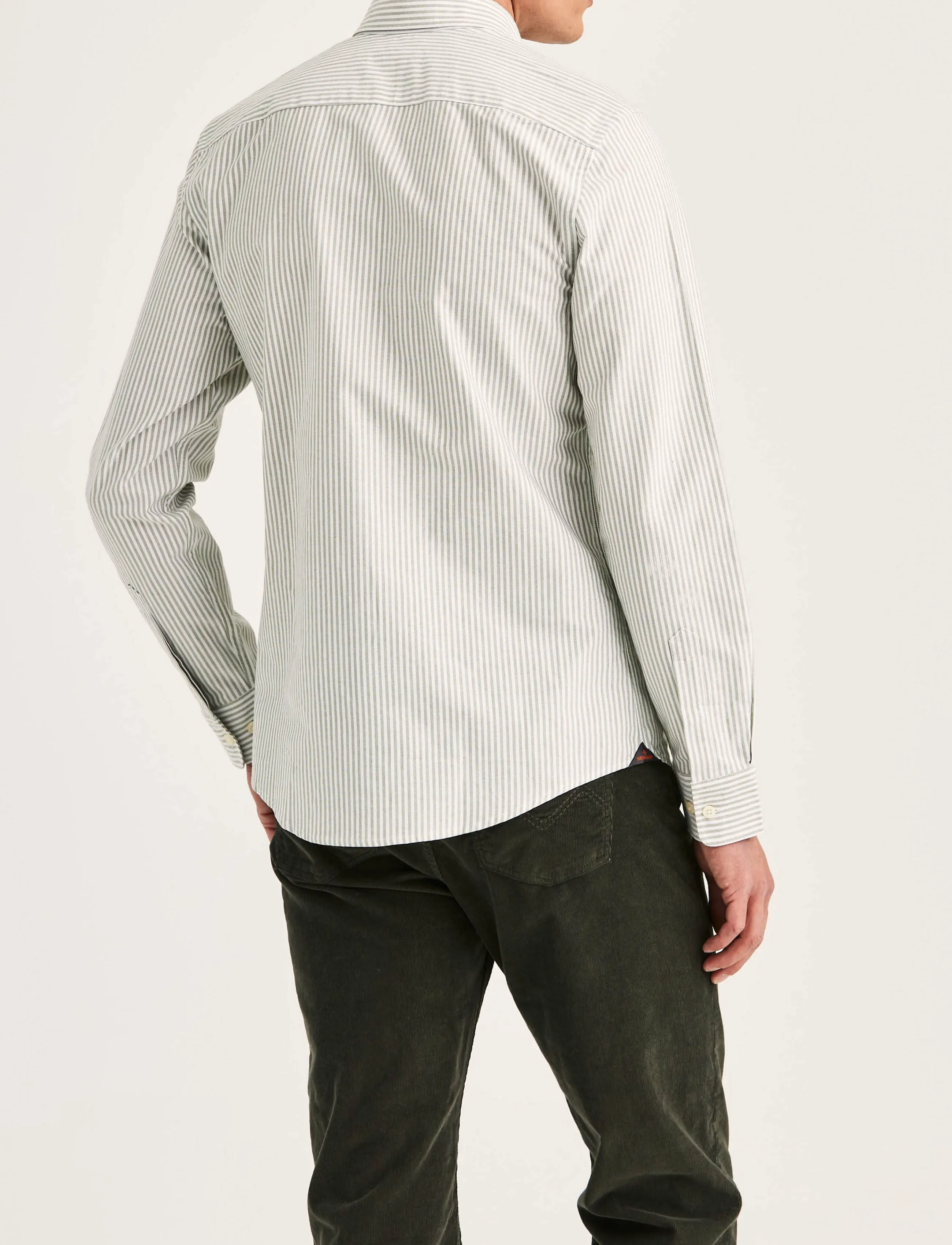 Morris - Douglas Oxford Stripe Shirt-Slim Fit - randiga skjortor - olive - 4