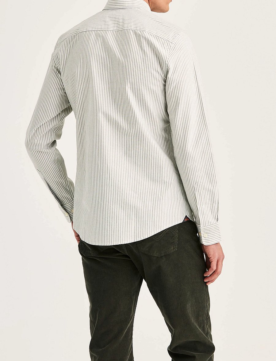 Morris - Douglas Oxford Stripe Shirt-Slim Fit - randiga skjortor - olive - 4