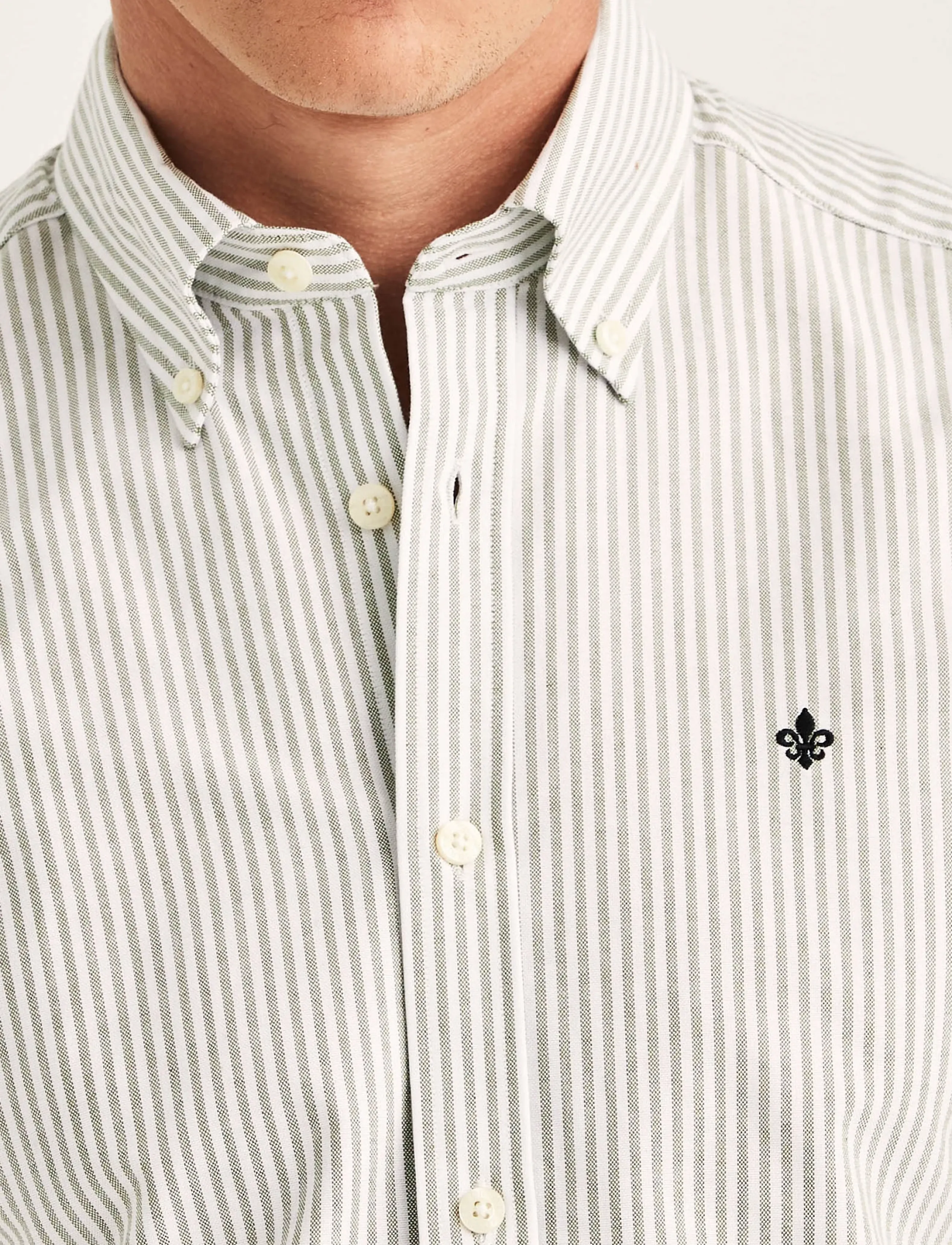 Morris - Douglas Oxford Stripe Shirt-Slim Fit - randiga skjortor - olive - 5