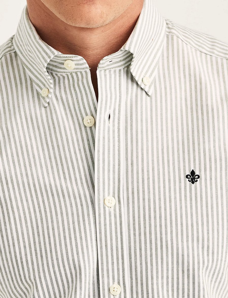 Morris - Douglas Oxford Stripe Shirt-Slim Fit - randiga skjortor - olive - 5