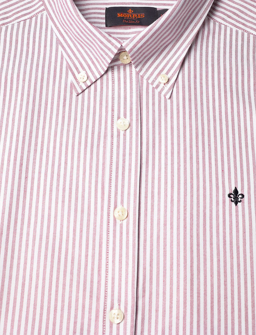 Morris - Douglas Oxford Stripe Shirt-Slim Fit - triibulised särgid - wine red - 2