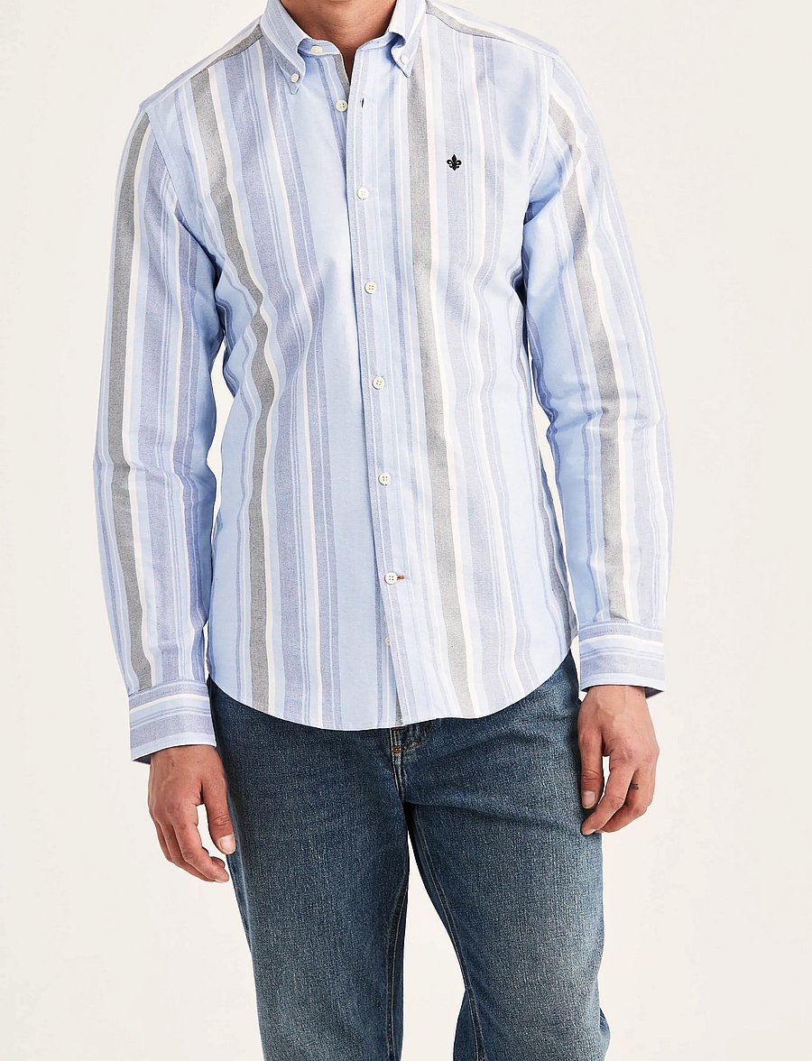 Morris - Happy Oxford Shirt-Slim Fit - striped shirts - blue - 0
