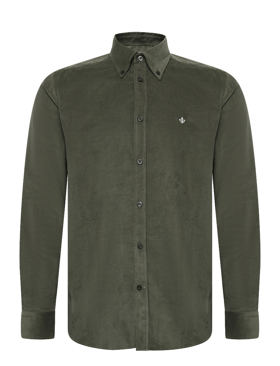 Morris - Douglas Cord Shirt-Slim Fit - velvetsärgid - olive - 0