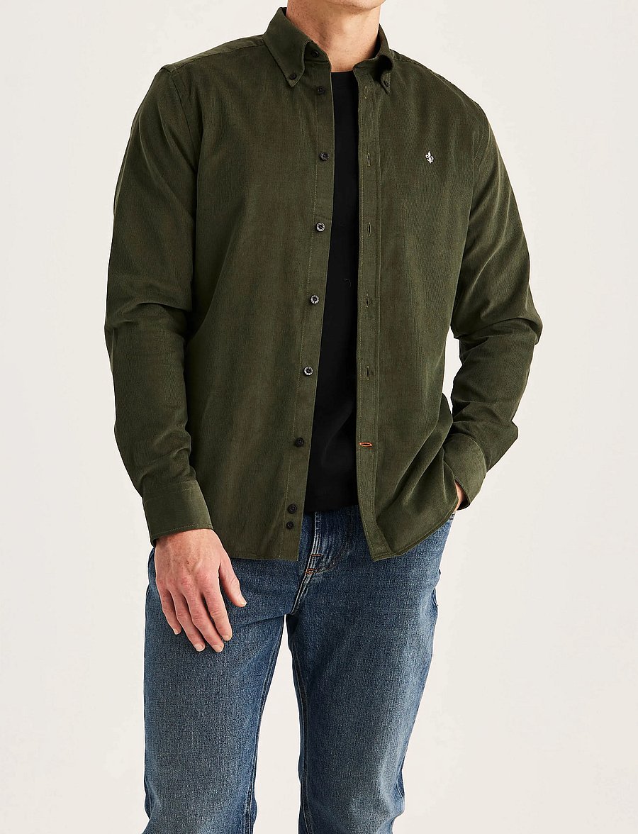 Morris - Douglas Cord Shirt-Slim Fit - velvetsärgid - olive - 2