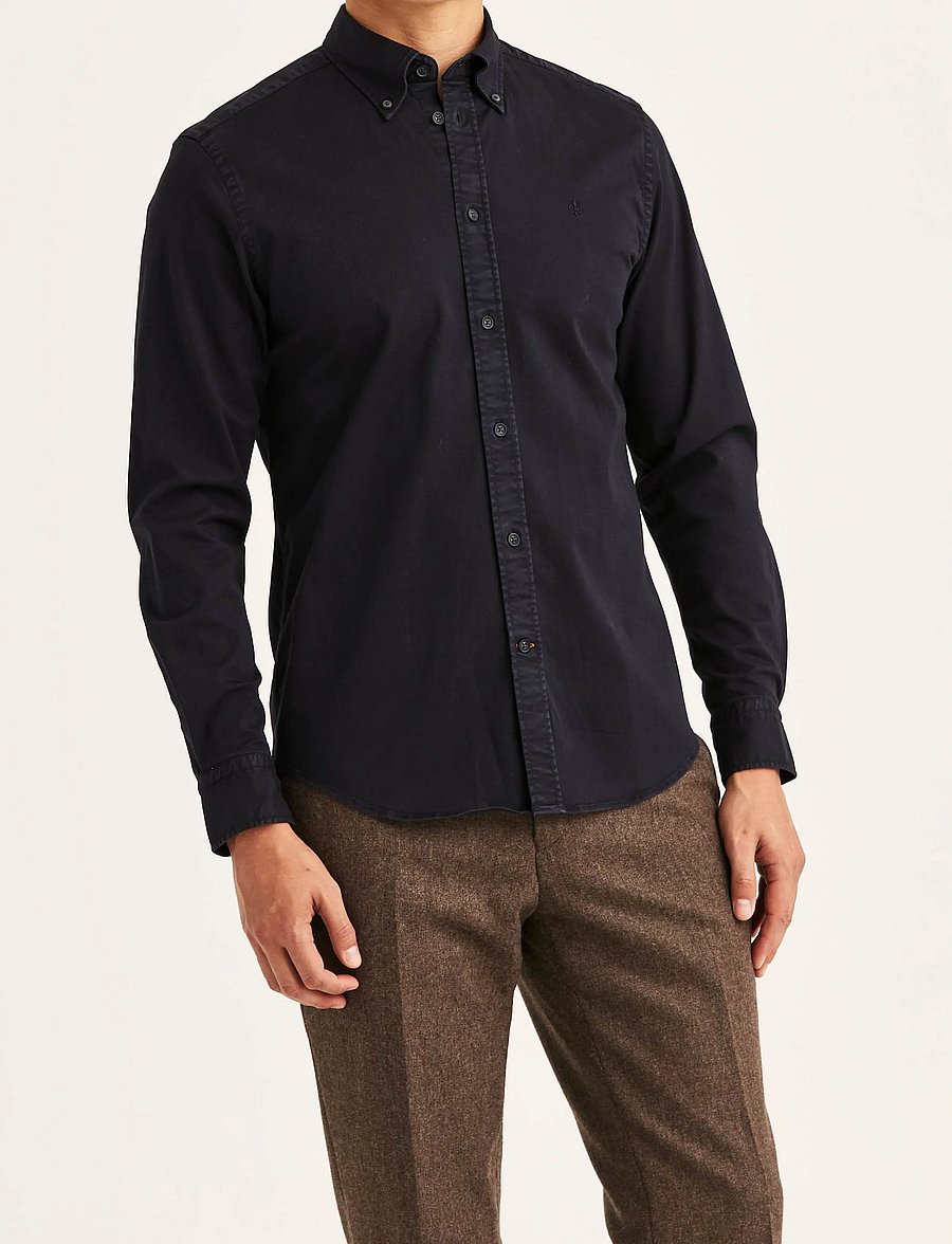 Morris - Washed Twill Stretch Shirt-Slim Fit - freizeithemden - blue - 0