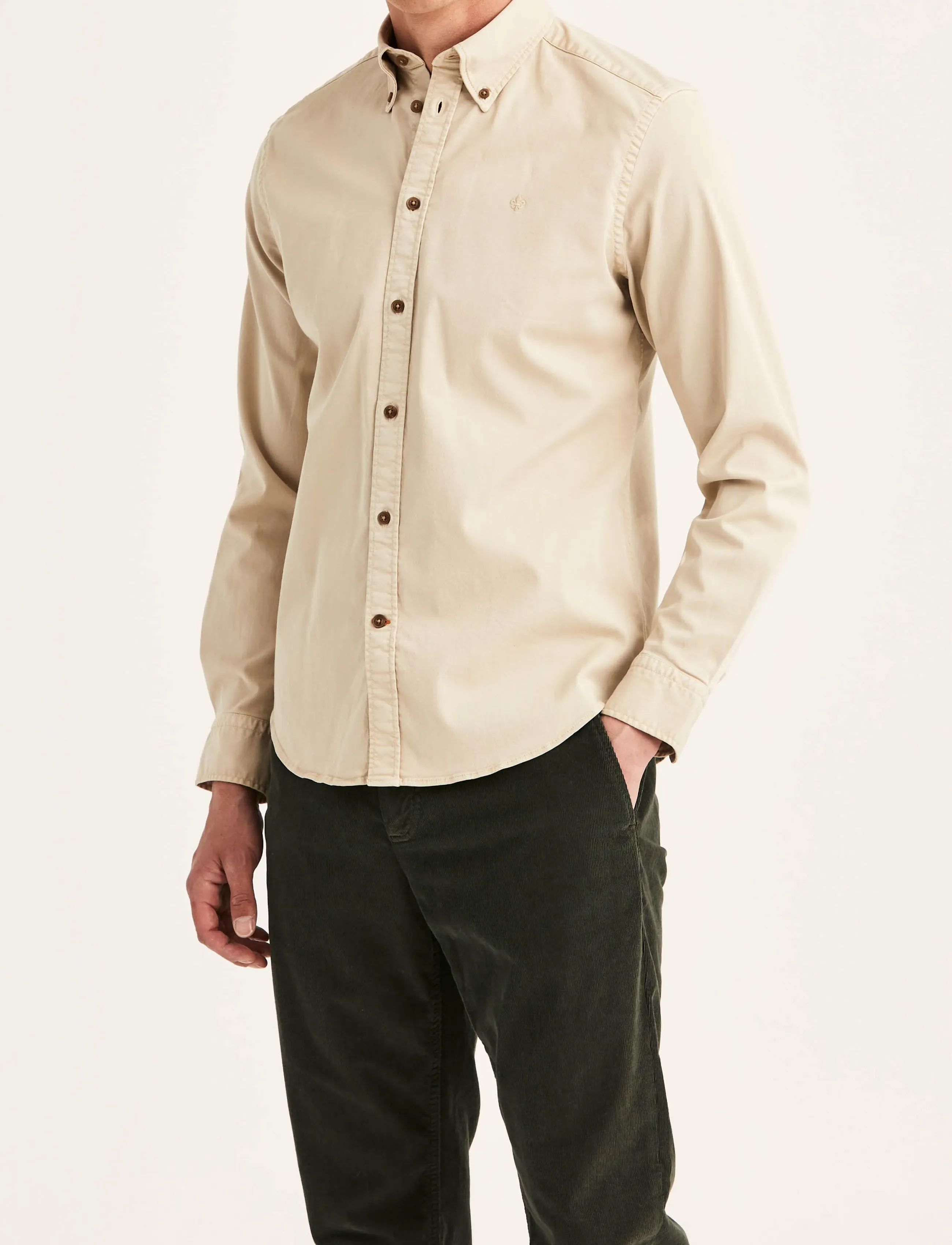 Morris Washed Twill Stretch Shirt-Slim Fit - Särgid - KHAKI / beige