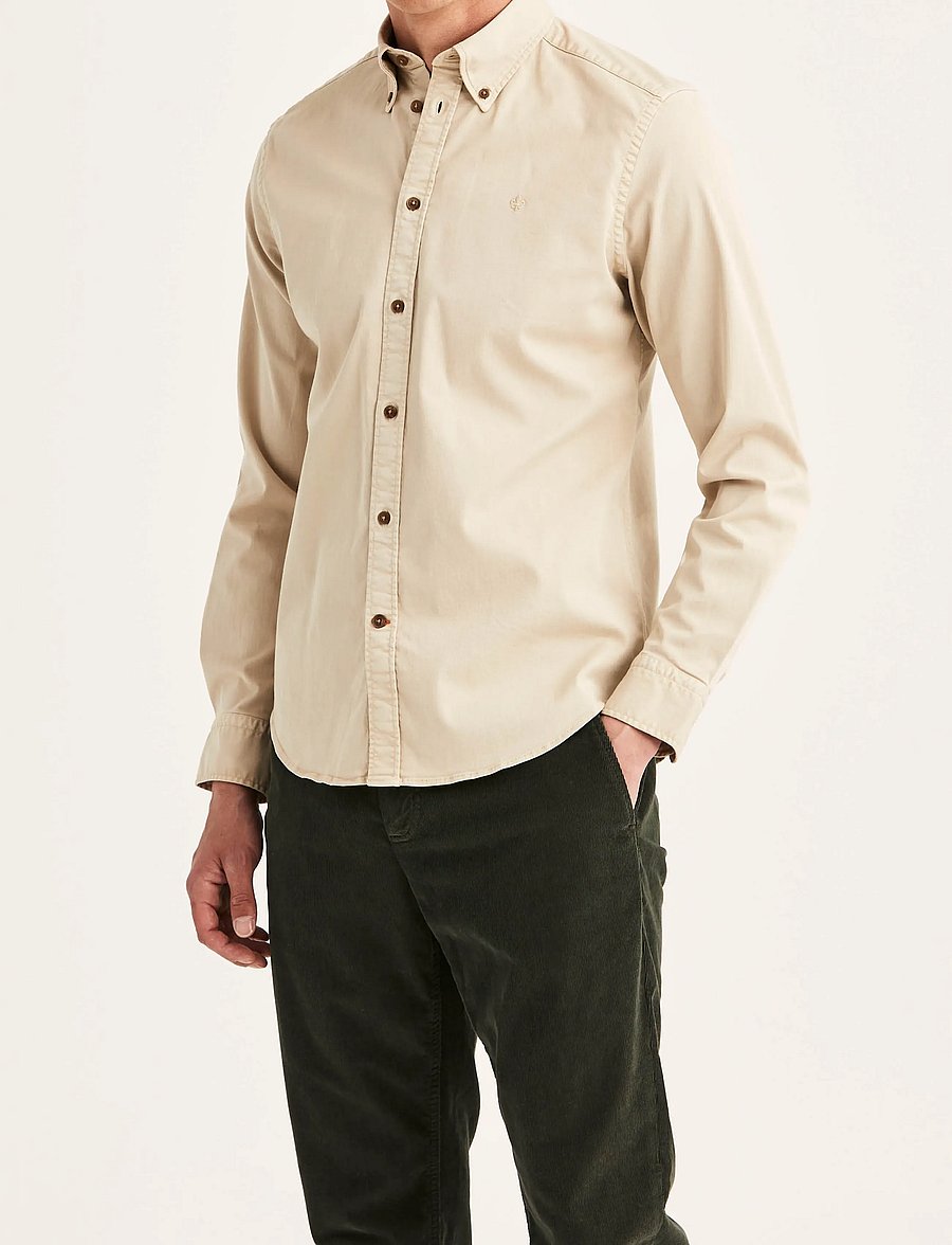 Morris - Washed Twill Stretch Shirt-Slim Fit - freizeithemden - khaki - 0