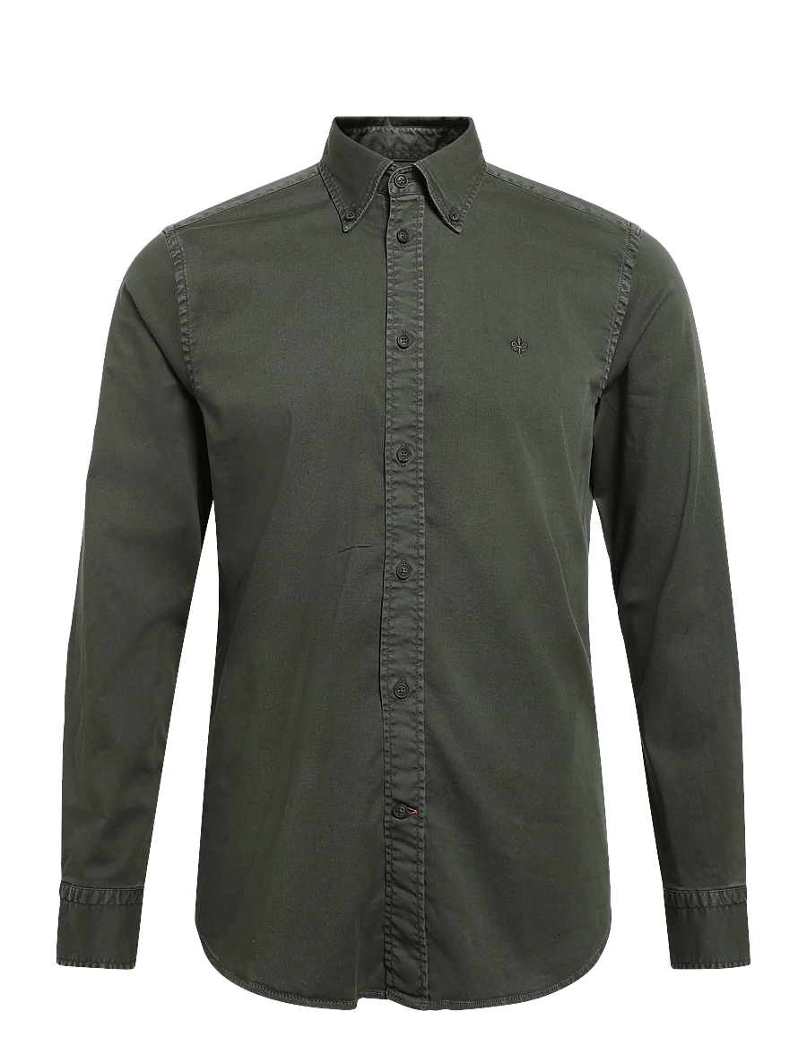 Morris - Washed Twill Stretch Shirt-Slim Fit - freizeithemden - olive - 1