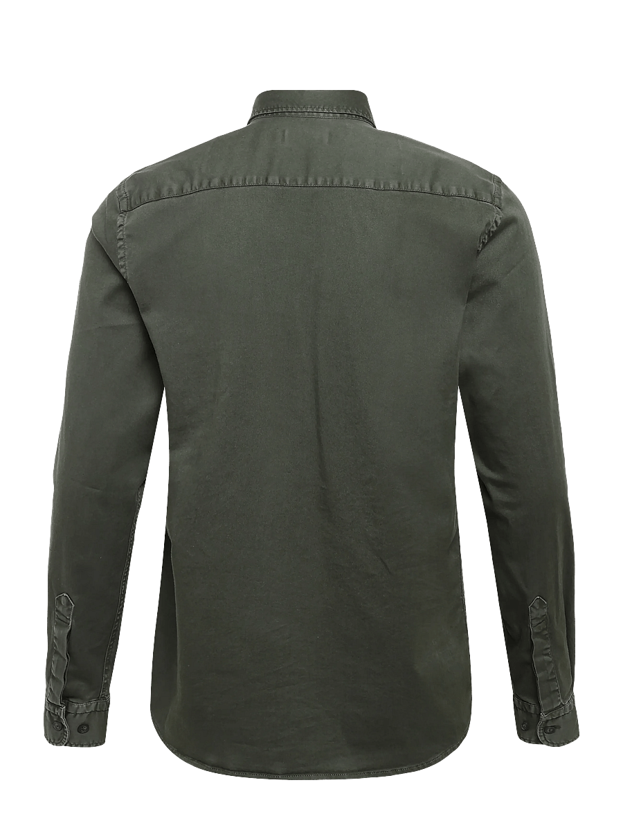 Morris - Washed Twill Stretch Shirt-Slim Fit - freizeithemden - olive - 2
