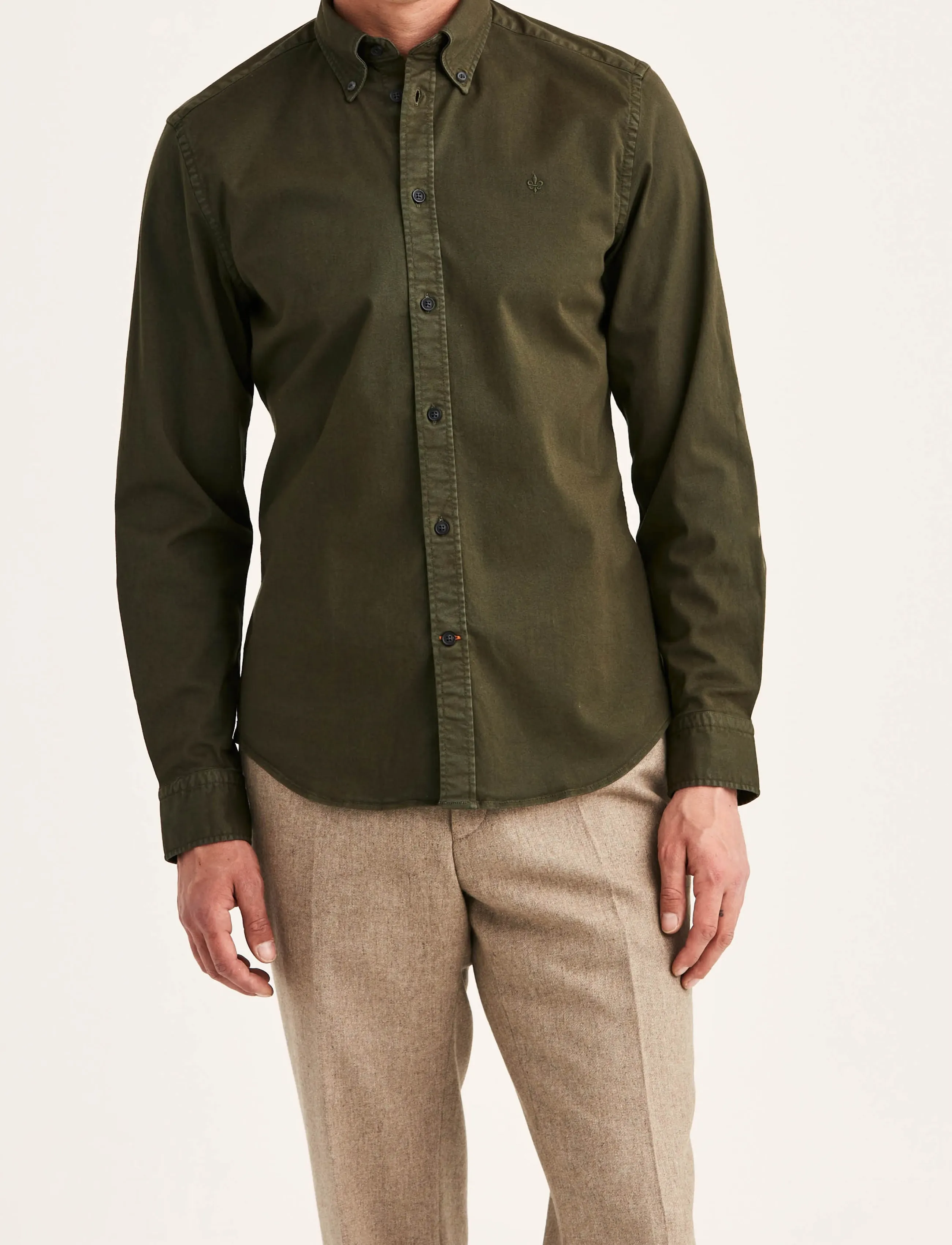 Morris Washed Twill Stretch Shirt-Slim Fit - Särgid - OLIVE / khaki/green