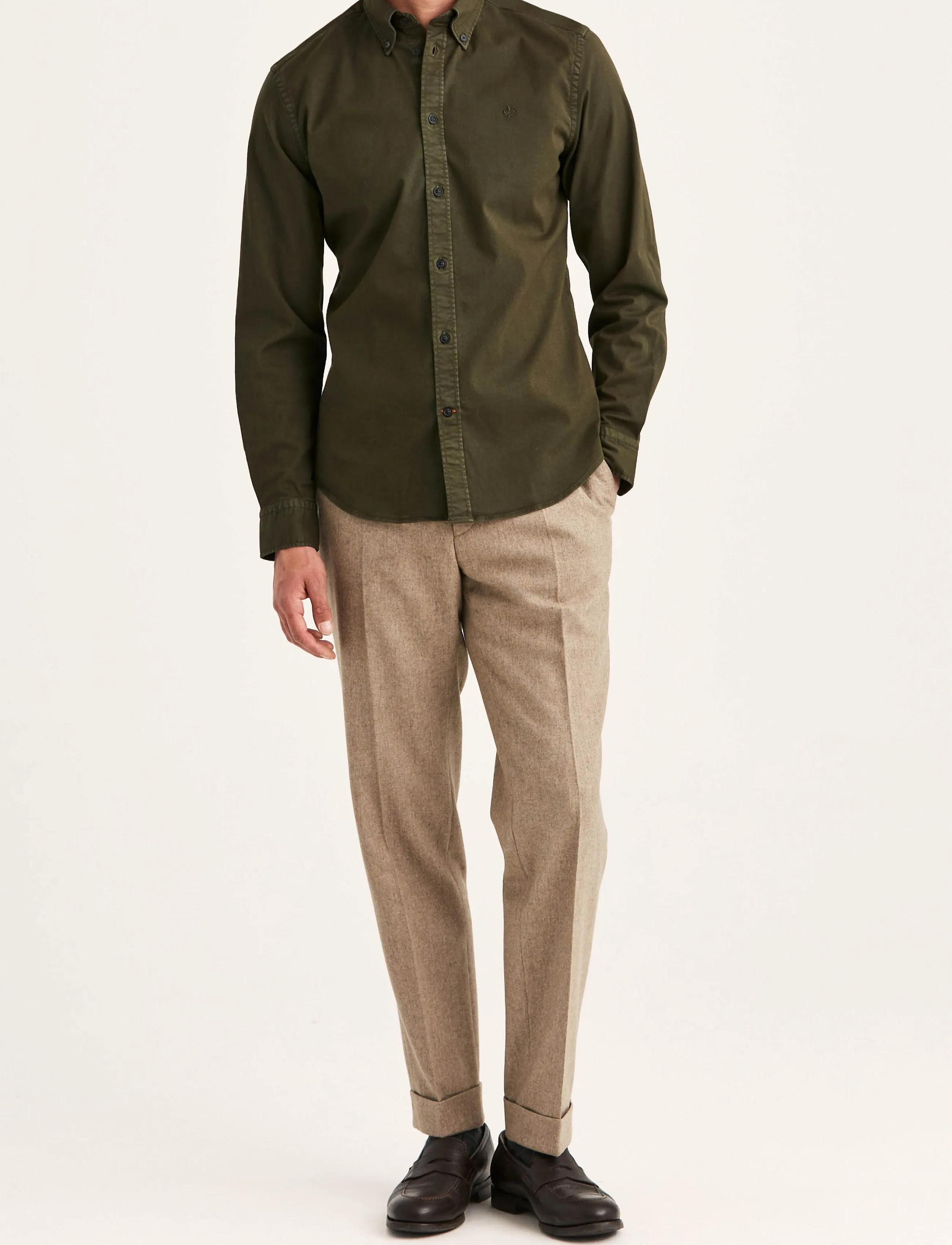 Morris - Washed Twill Stretch Shirt-Slim Fit - olive - 3