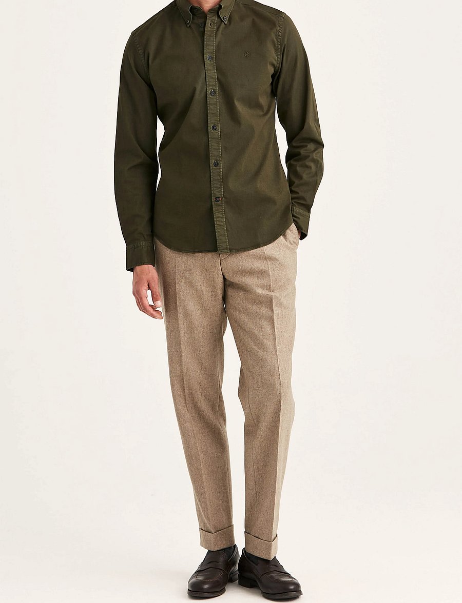 Morris - Washed Twill Stretch Shirt-Slim Fit - freizeithemden - olive - 3