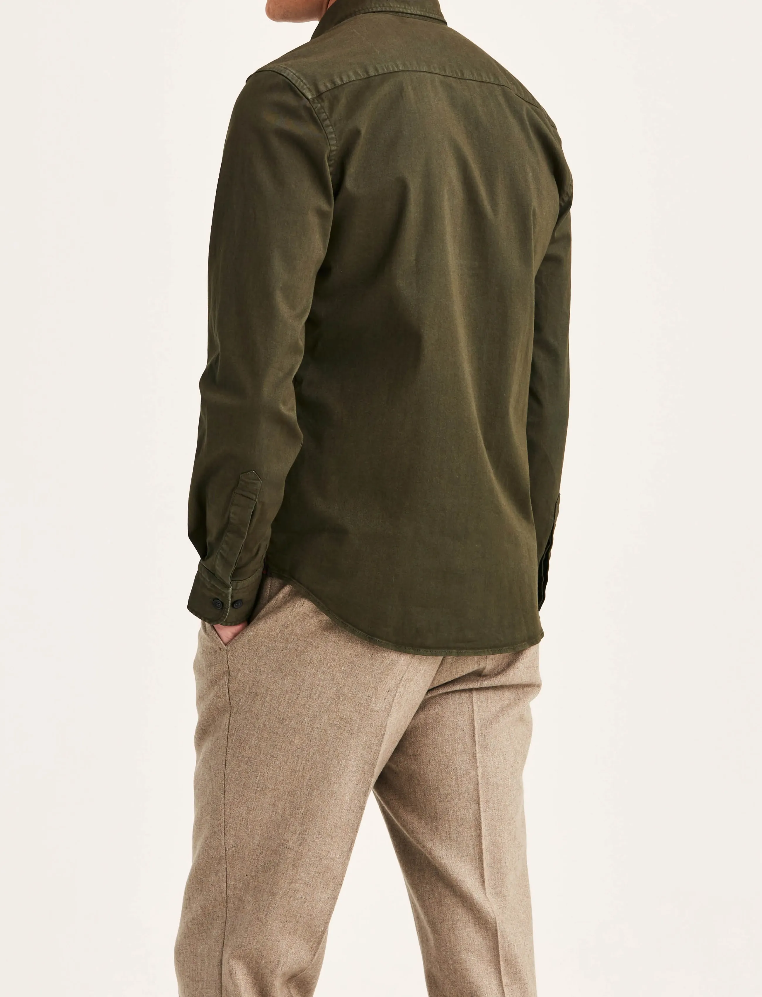 Morris - Washed Twill Stretch Shirt-Slim Fit - olive - 4