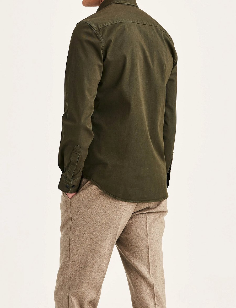 Morris - Washed Twill Stretch Shirt-Slim Fit - freizeithemden - olive - 4