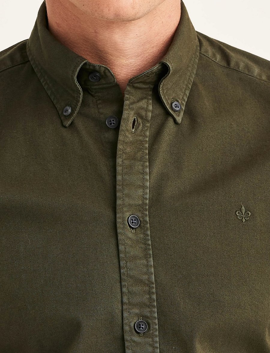 Morris - Washed Twill Stretch Shirt-Slim Fit - freizeithemden - olive - 5