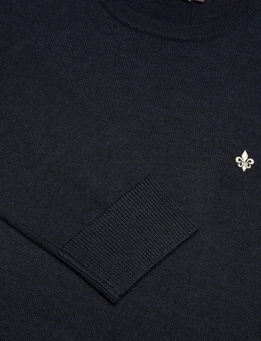 Morris - Merino Oneck - rundhals - navy - 2