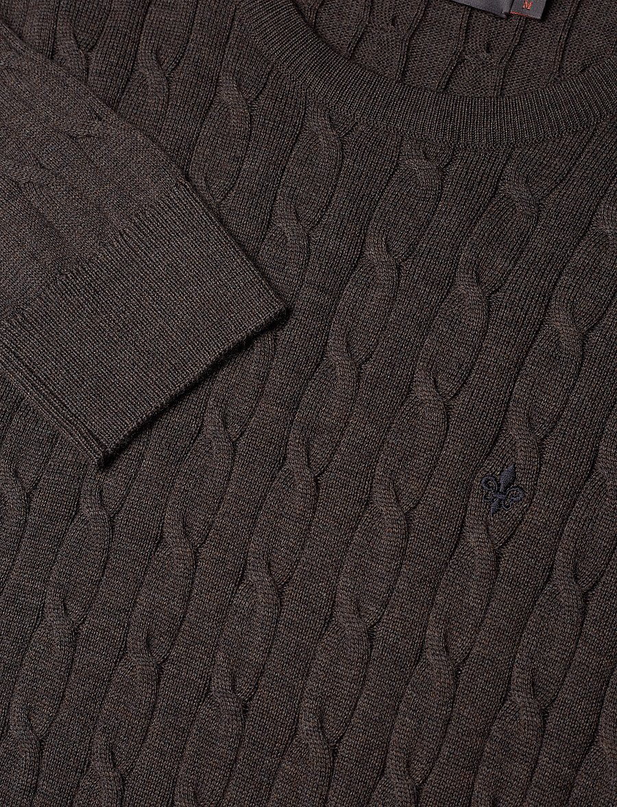 Morris - Merino Cable Oneck - rundhals - brown - 2