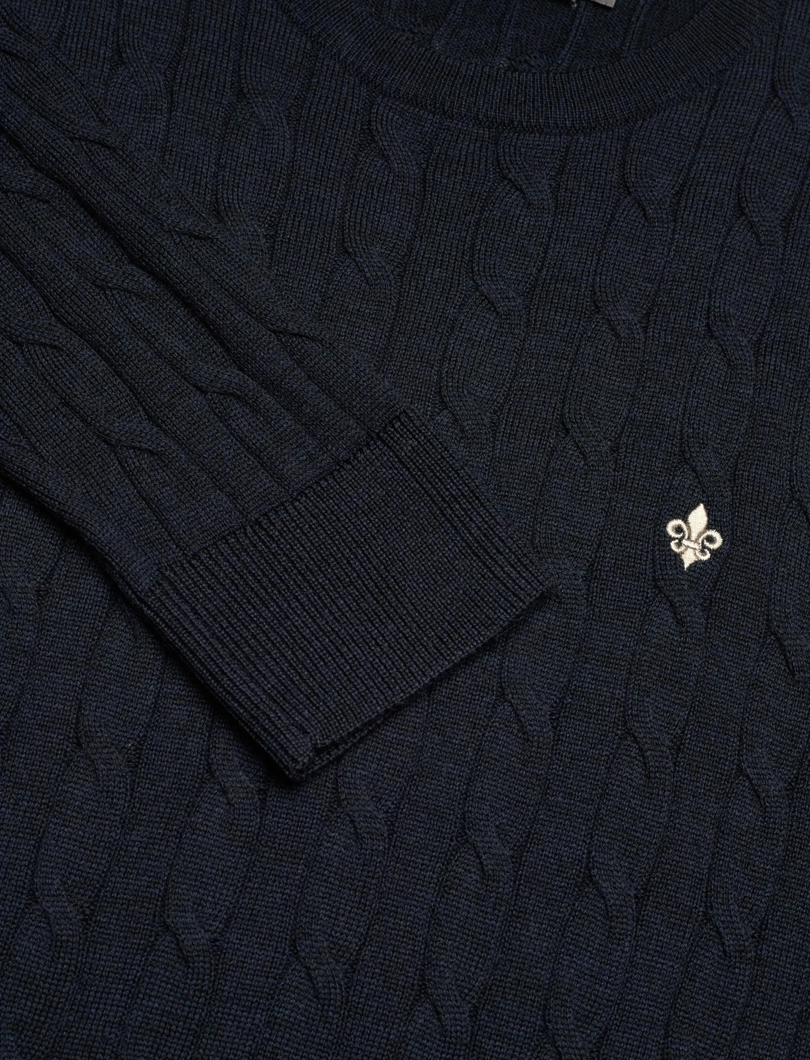 Morris - Merino Cable Oneck - Ümara kaelusega - navy - 2
