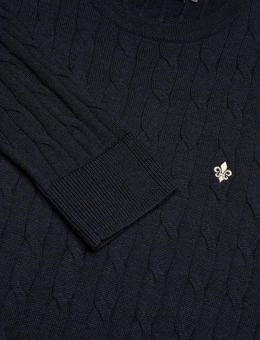 Morris - Merino Cable Oneck - Ümara kaelusega - navy - 2