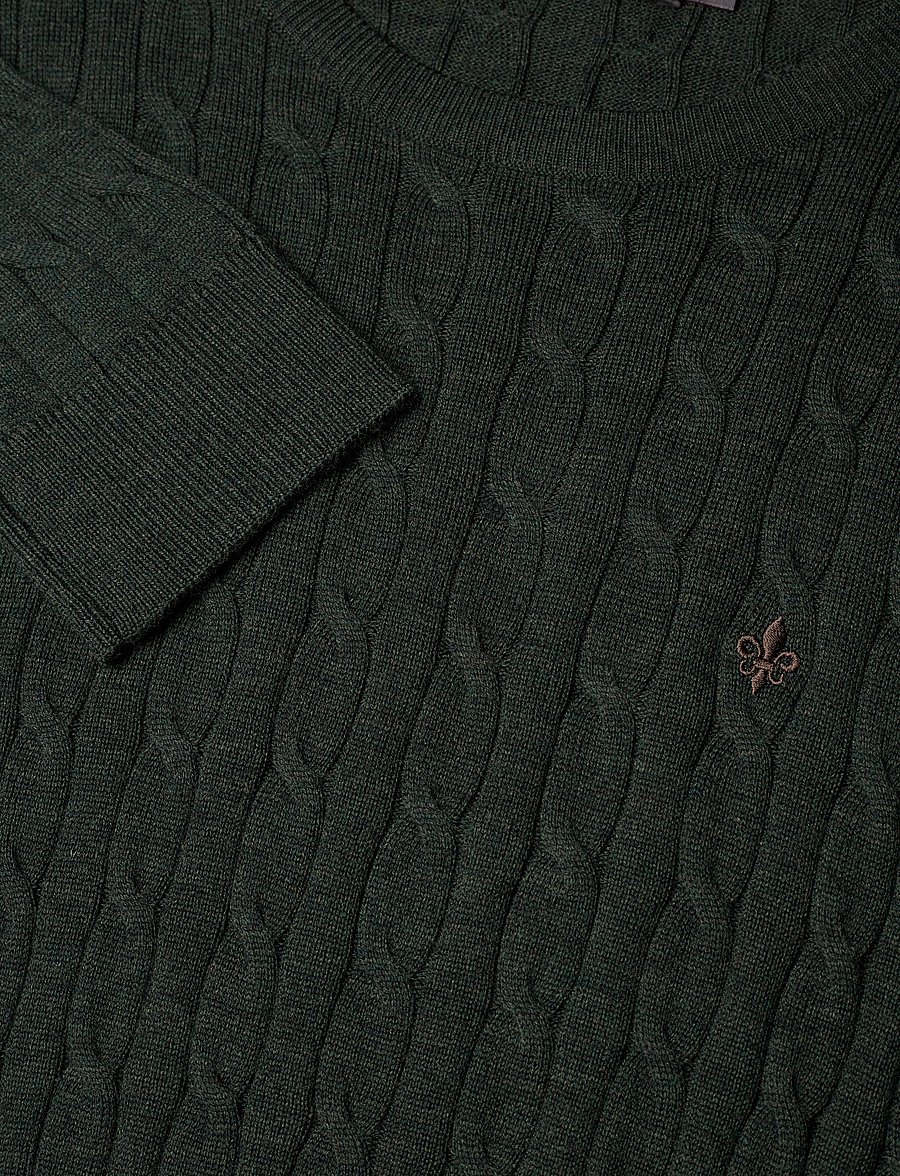 Morris - Merino Cable Oneck - rundhals - olive - 2
