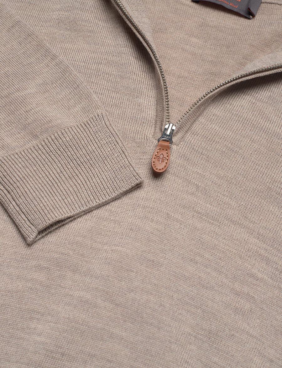 Morris - Merino John Zip - half zip strik - khaki - 2