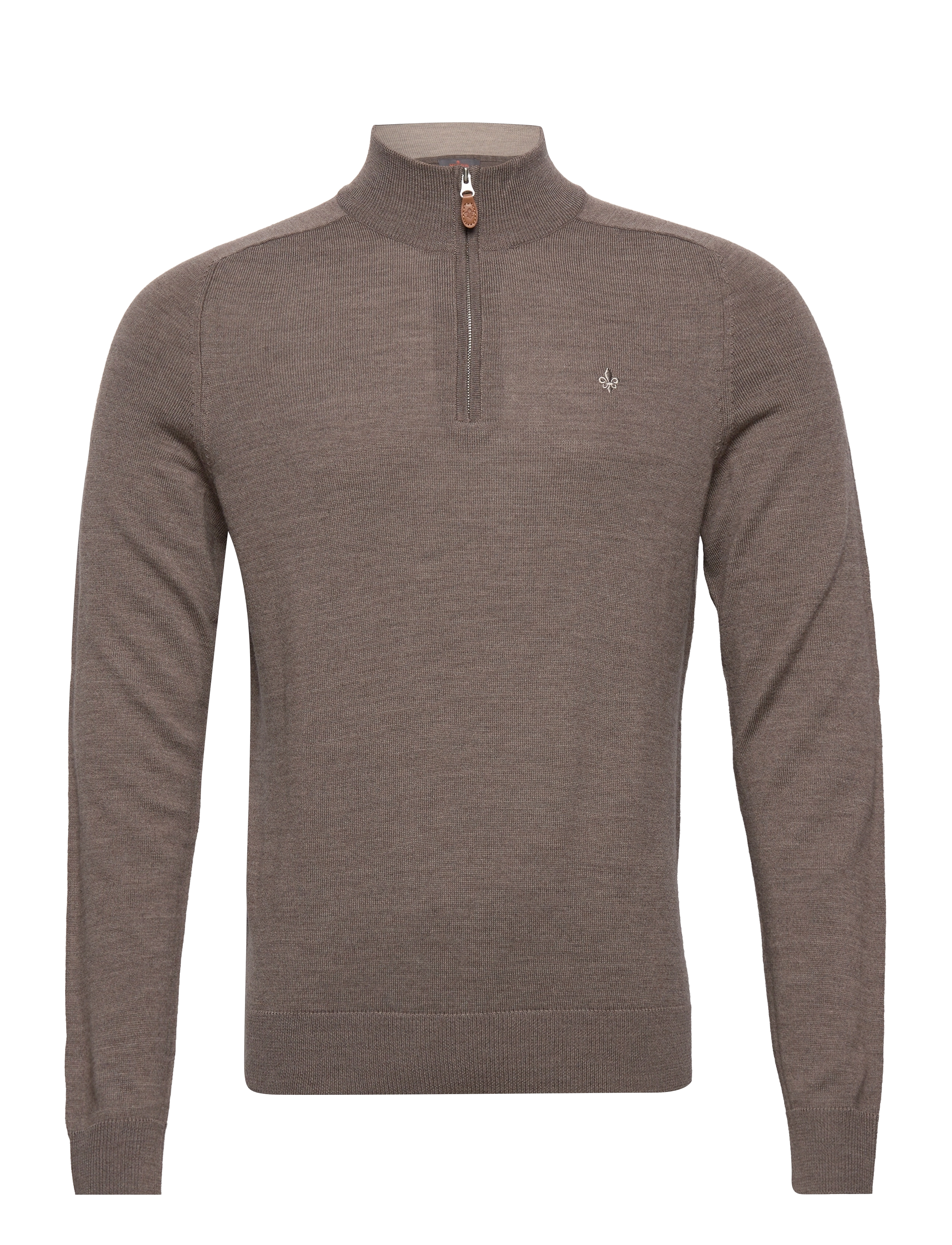 Morris Merino John Zip, M, Brown, Strik > Trøjer Med Halv Lynlås, Herre