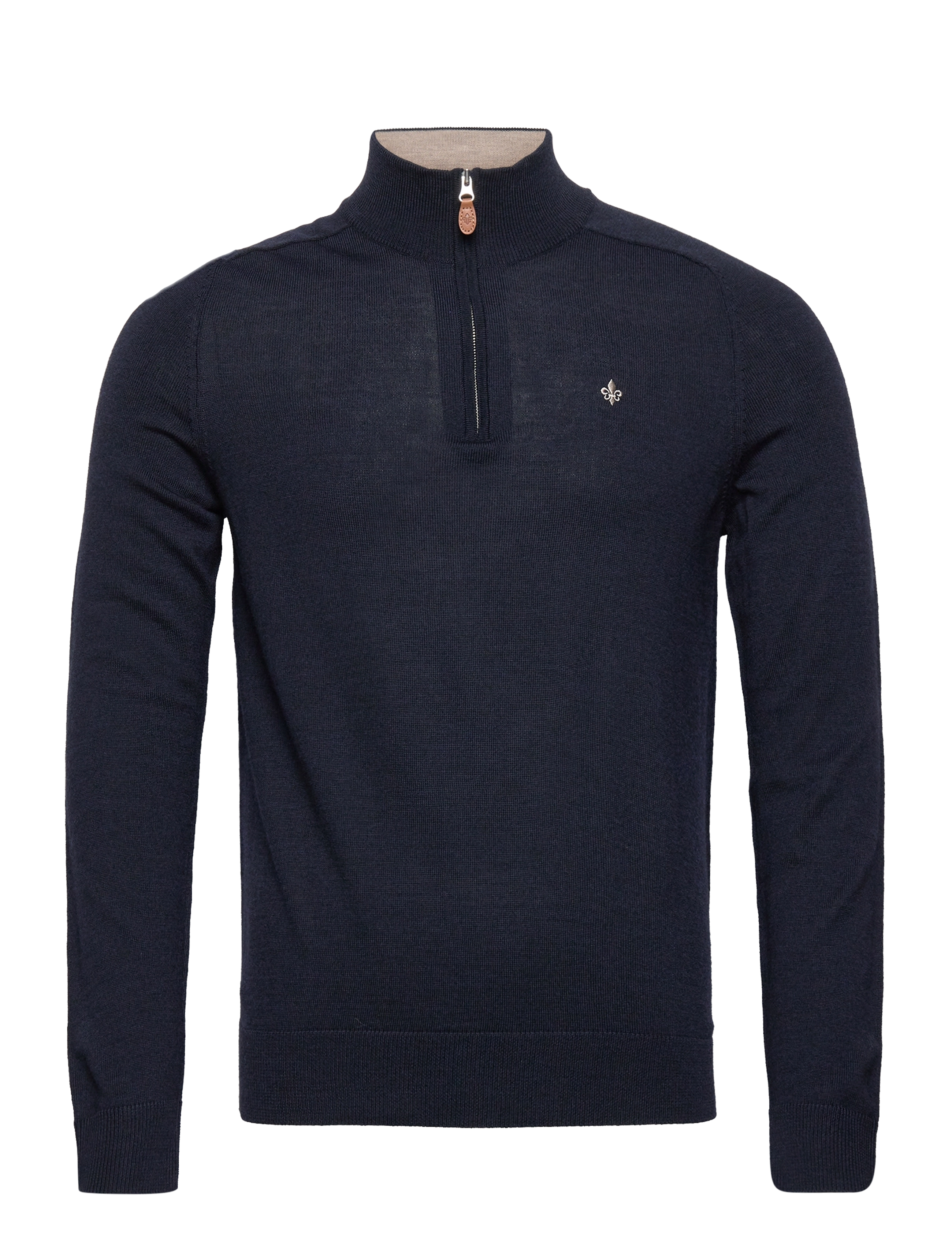 Morris Merino John Zip, M, Navy, Strik > Trøjer Med Halv Lynlås, Herre