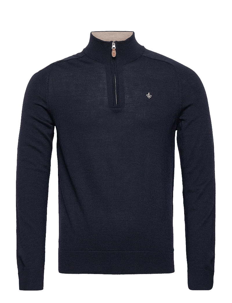 Morris - Merino John Zip - half zip jumpers - navy - 0