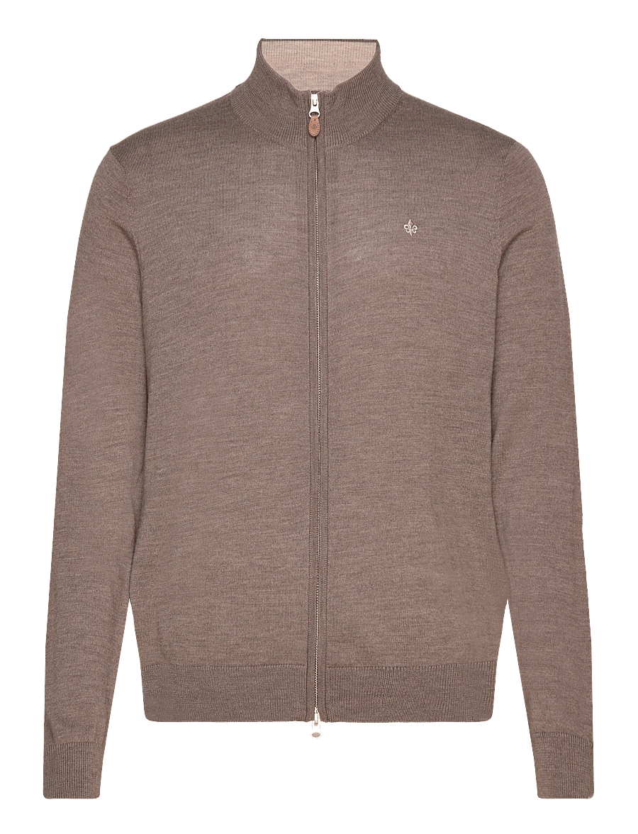 Morris - Merino Zip Cardigan - full zip tröjor - brown - 0