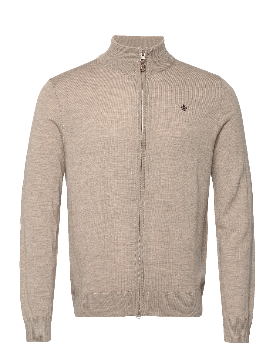Morris - Merino Zip Cardigan - full zip jumpers - khaki - 0