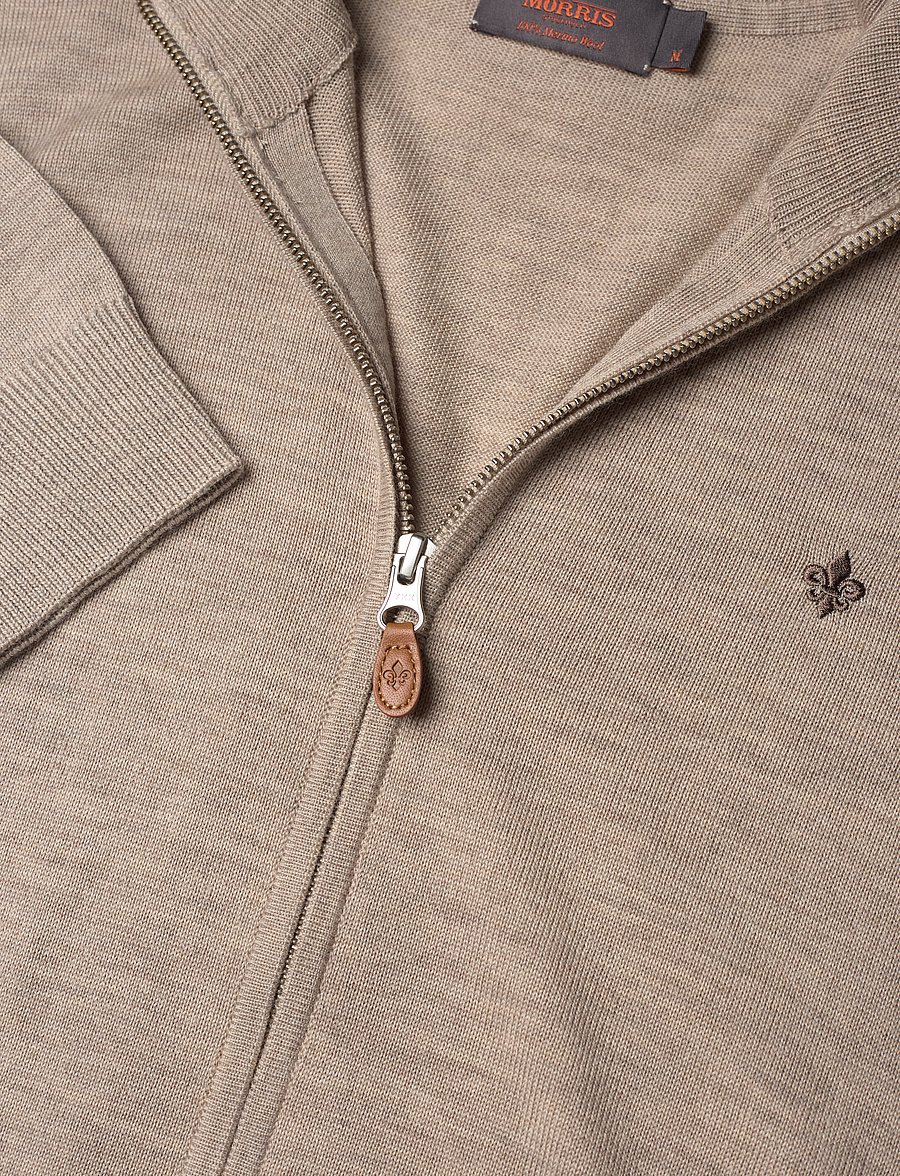 Morris - Merino Zip Cardigan - full zip jumpers - khaki - 2
