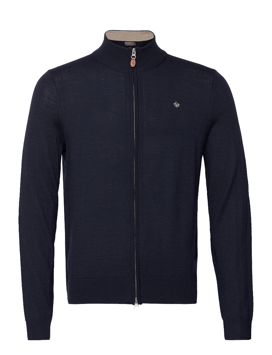 Morris - Merino Zip Cardigan - pullover mit durchgehendem reißverschluss - navy - 0