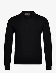 Morris - Merino Polo Knit - dzianinowe bluzki polo - black - 0
