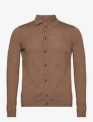 Morris - Merino Knitted Shirt - stickade pikéer - camel - 0