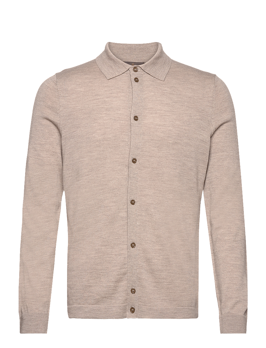 Morris - Merino Knitted Shirt - långärmade stickade pikétröjor - khaki - 0