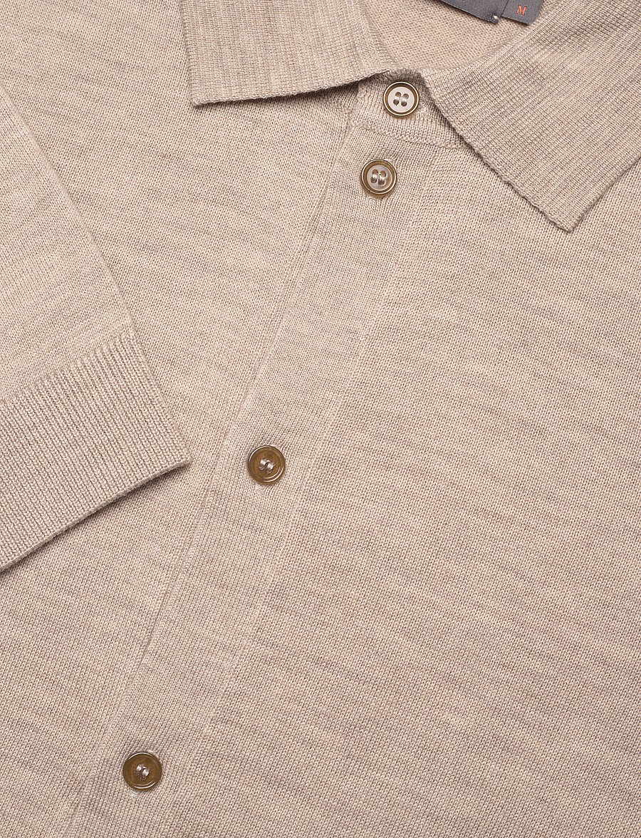 Morris - Merino Knitted Shirt - långärmade stickade pikétröjor - khaki - 2