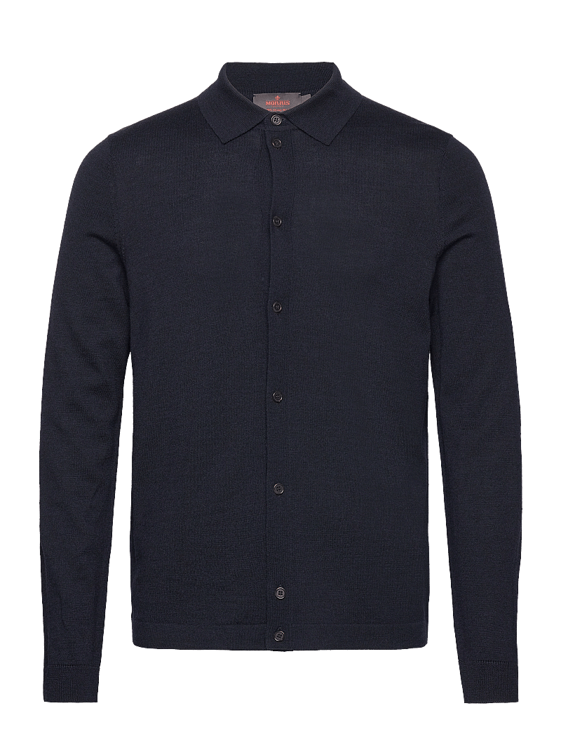 Morris - Merino Knitted Shirt - pikkade varrukatega kootud polosärgid - navy - 0