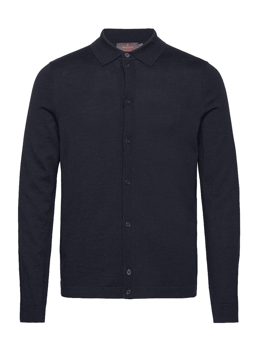 Morris - Merino Knitted Shirt - långärmade stickade pikétröjor - navy - 0