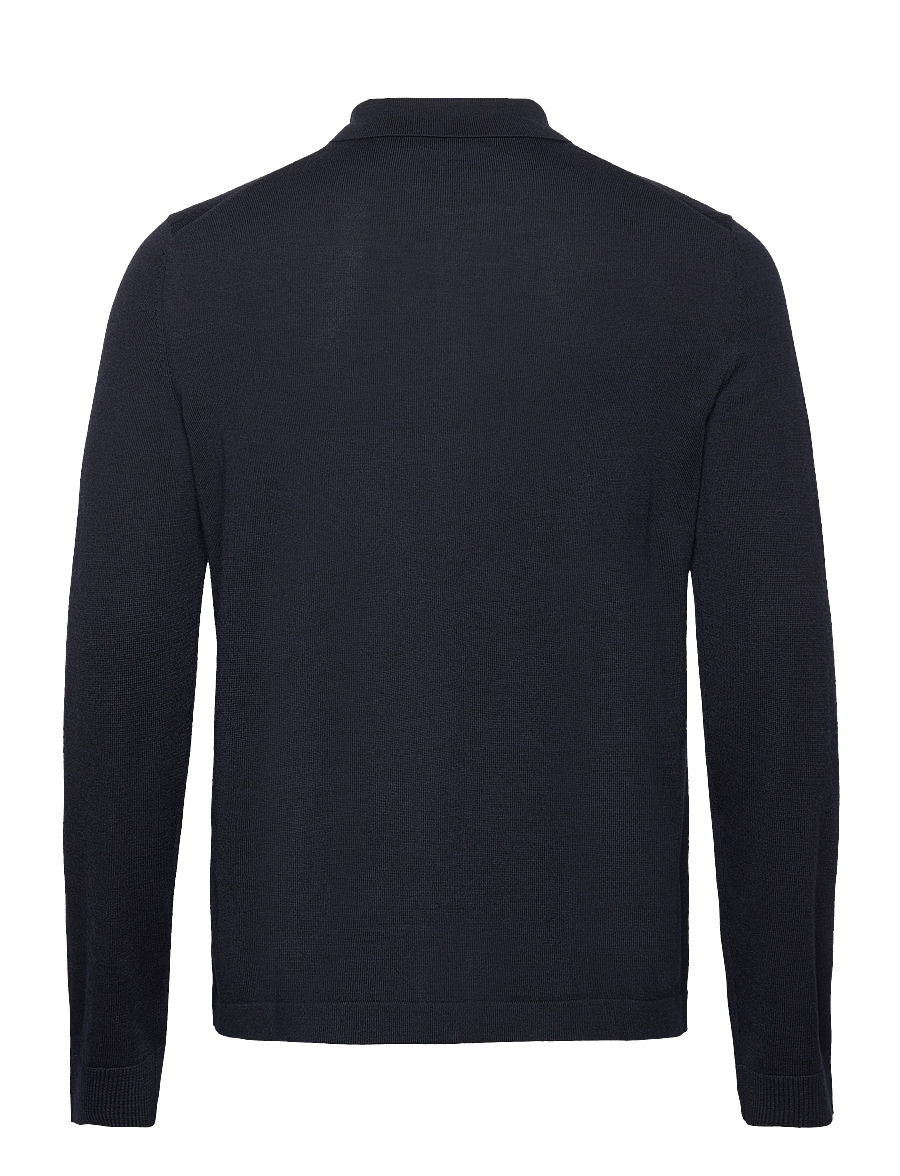 Morris - Merino Knitted Shirt - långärmade stickade pikétröjor - navy - 1