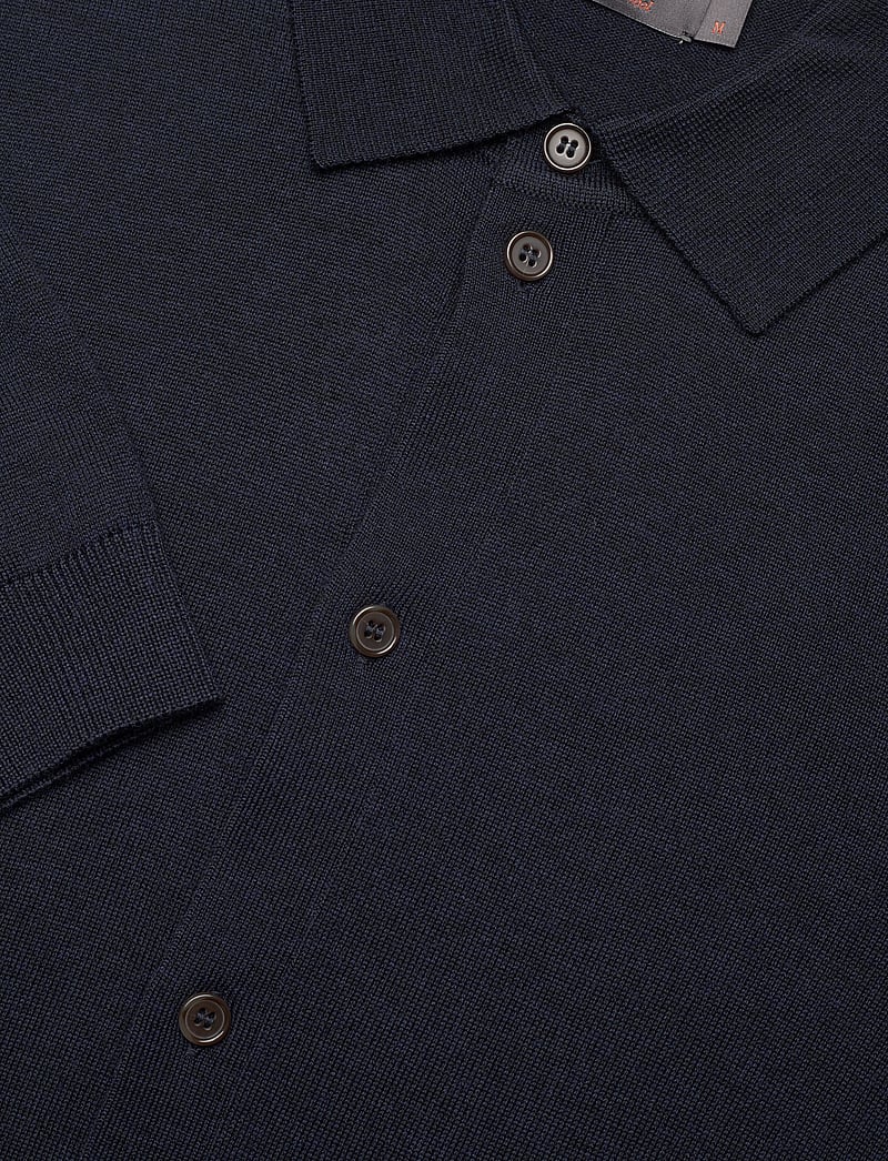Morris - Merino Knitted Shirt - pikkade varrukatega kootud polosärgid - navy - 2